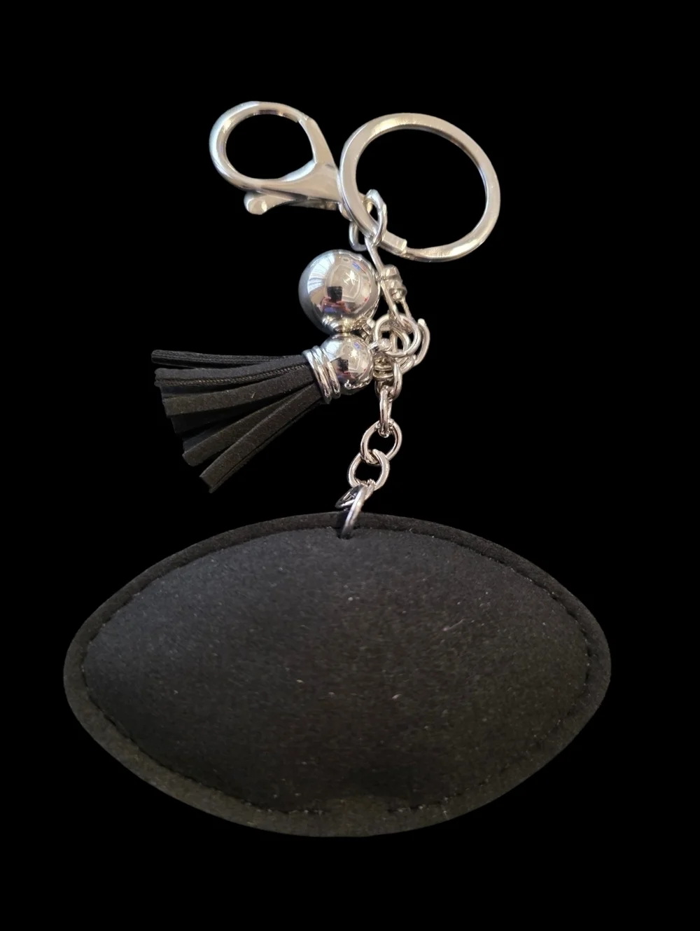 Black Rhinestone Football Bag Charm Keychain with Tassel